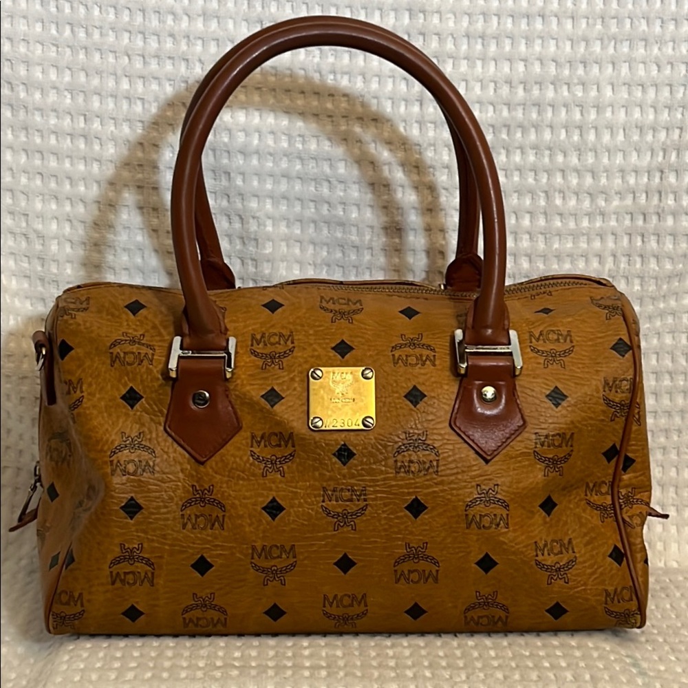 MCM Visetos Boston Leather Bag